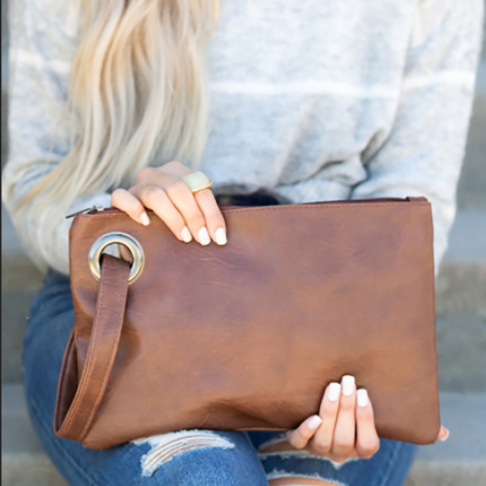 Brown oversized wristlet
